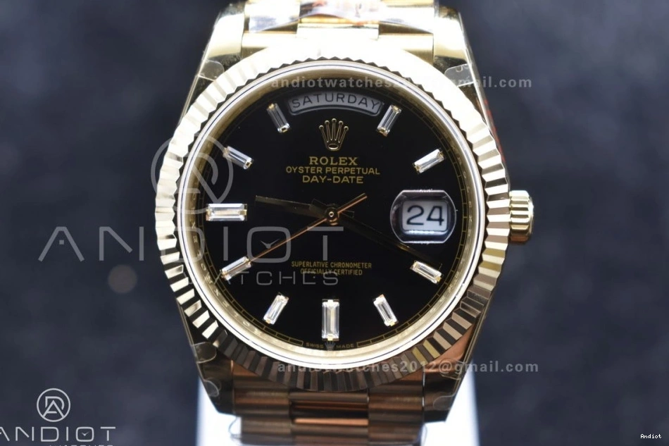 Dial 40 Markers President 701 Crystal GMF A2836 DayDate On 904L RG Black Bracelet Lightweight Steel Tungsten Weighted V with 0725